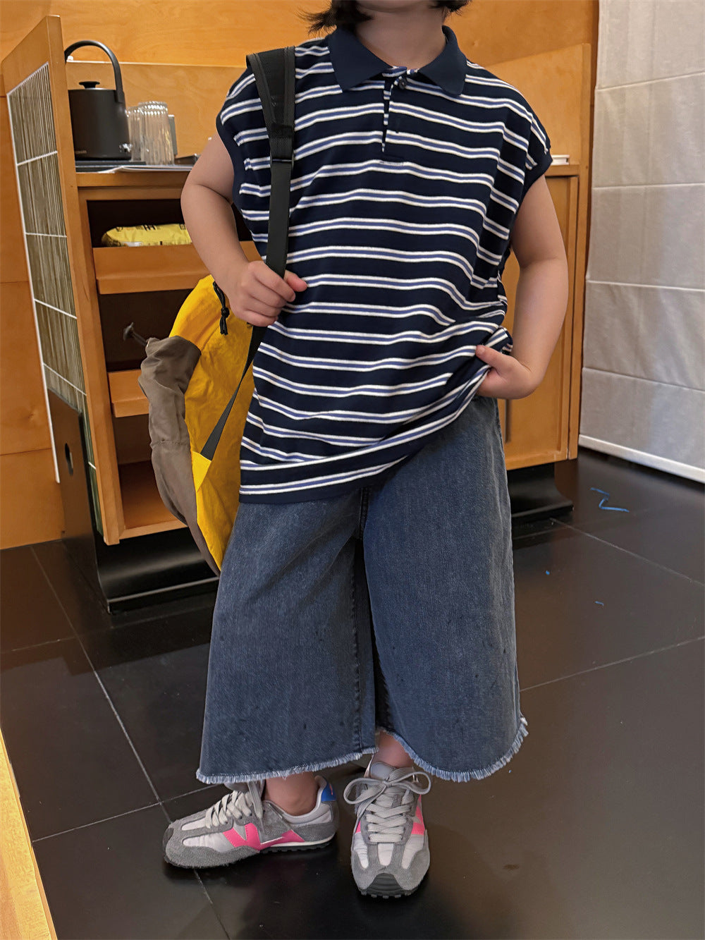 【100-160cm】做舊牛仔闊腿八分褲