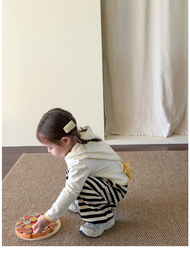 【73-110cm】星星連帽長袖 | 黃色針織開衫 | 條紋束腳褲