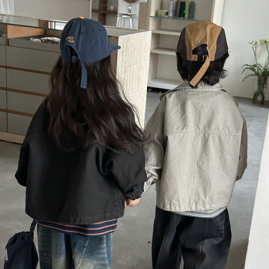 【80-140cm】做舊復古工裝短版夾克