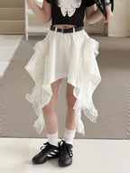 【100-150cm】【帶安全褲】蕾絲拼接不規則辣妹短裙