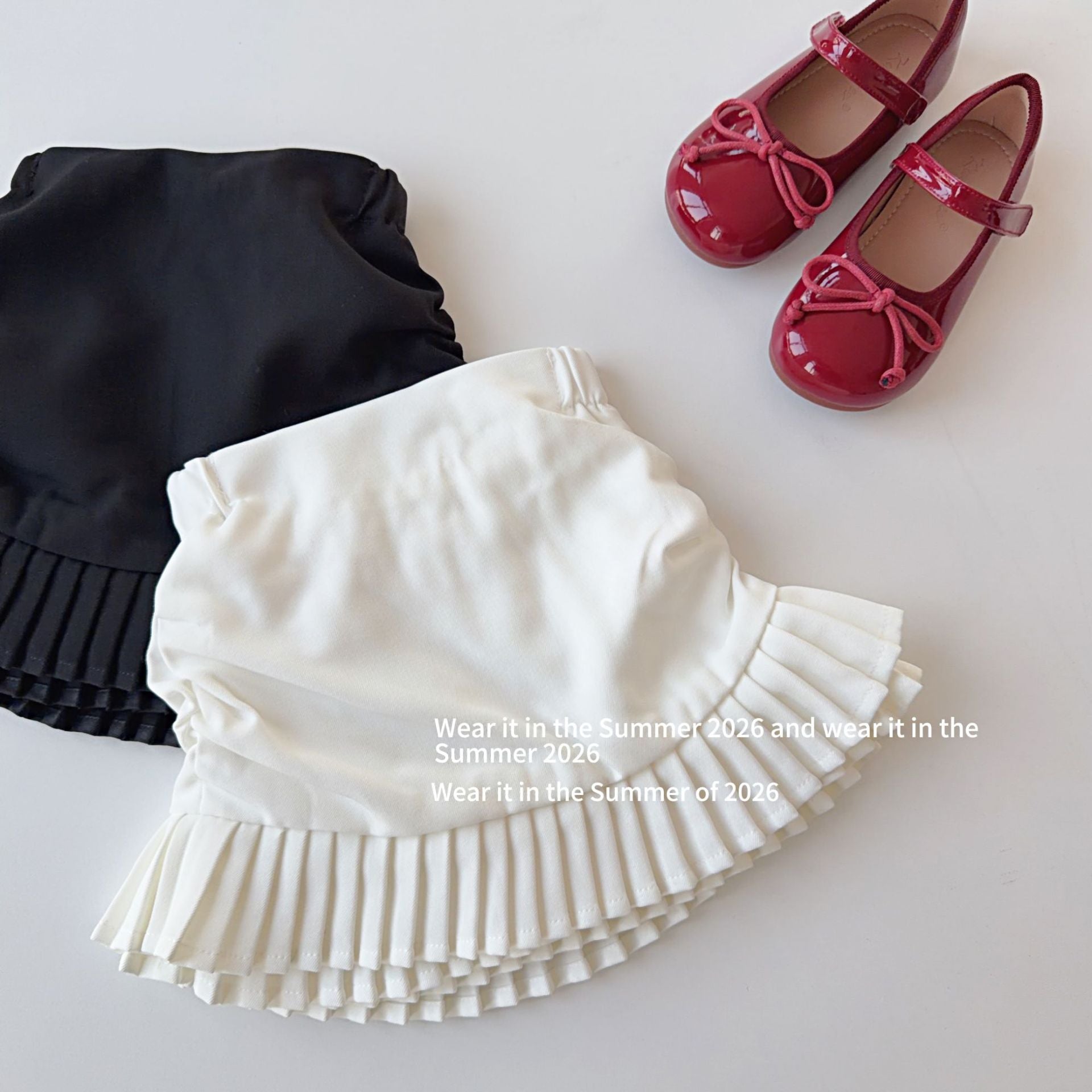 【90-150cm】高腰抓皺百褶裙(帶安全褲)