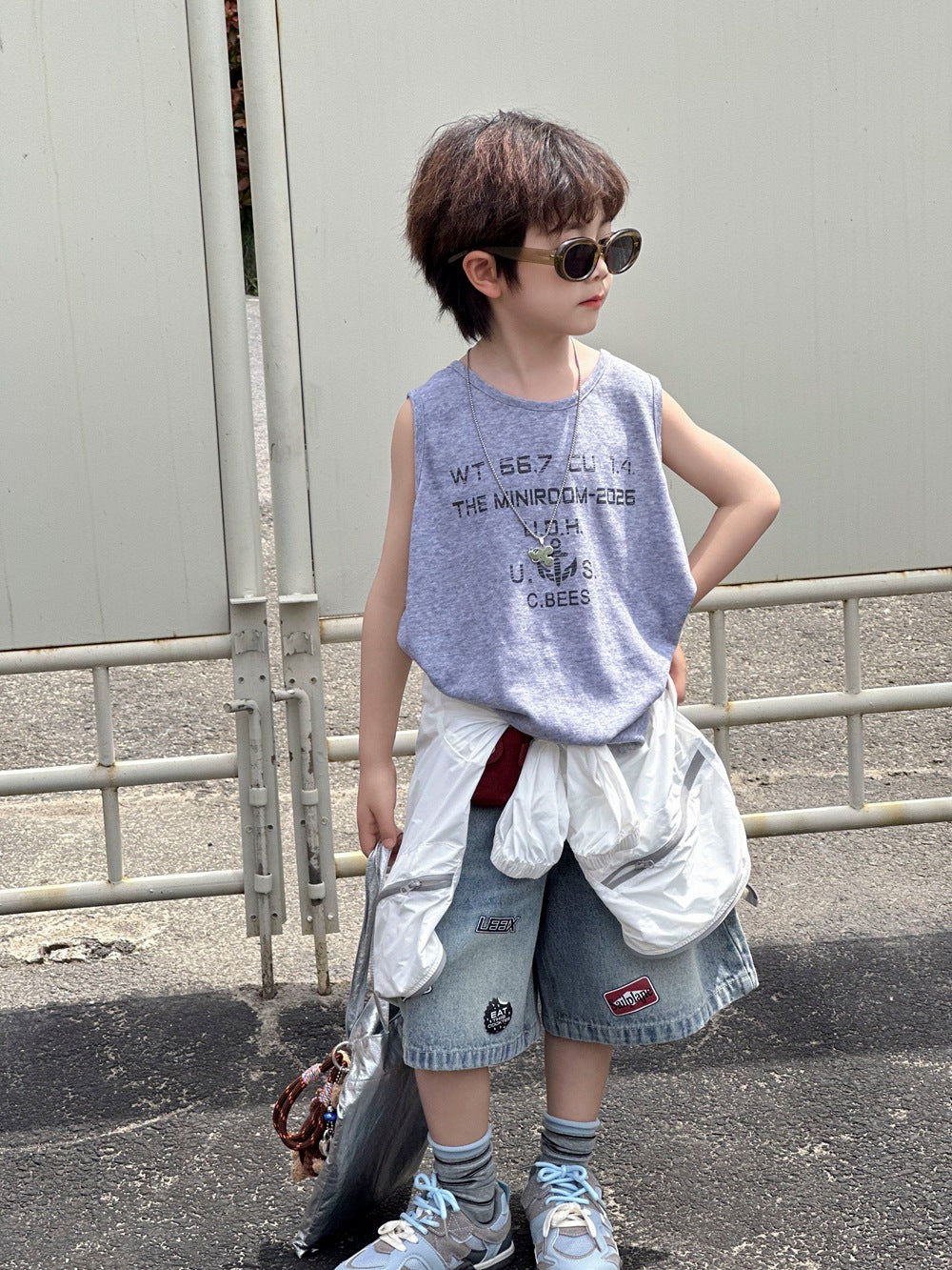 【100-160cm】純棉前後字母背心