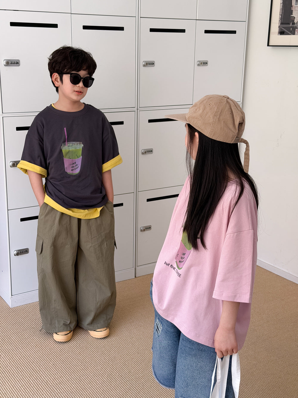 【100-160cm】韓版抹茶印花T
