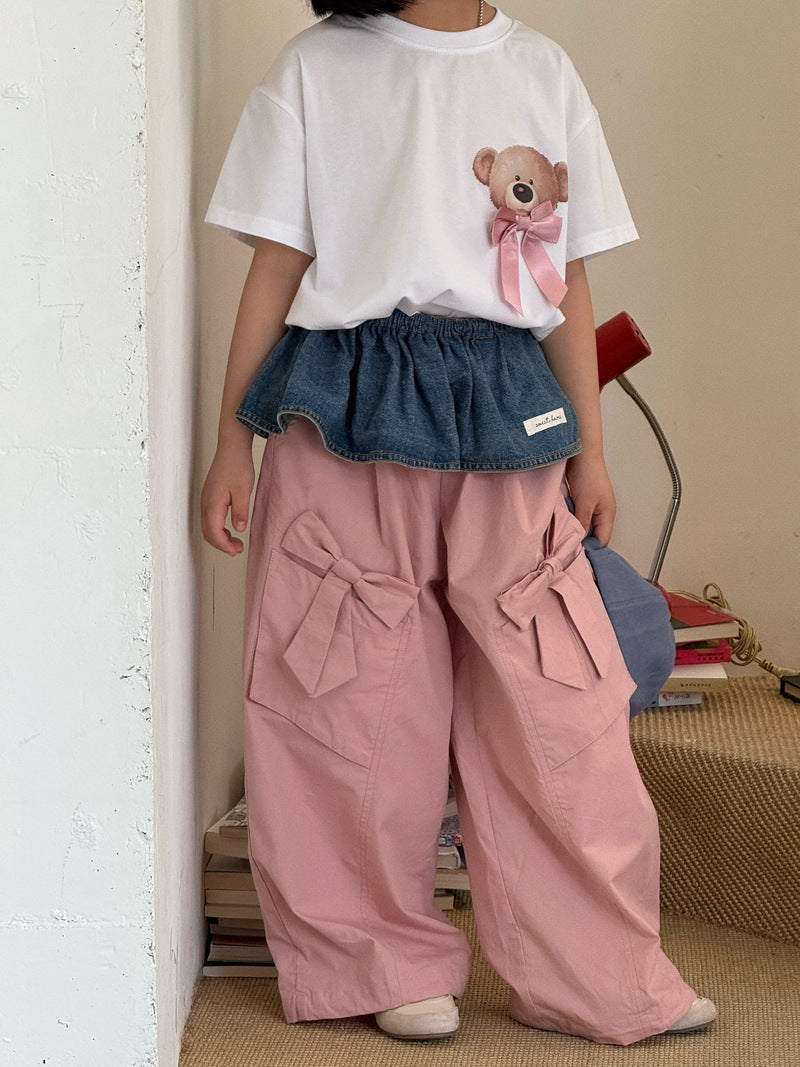 【120-160cm】蝴蝶結前後卡通可愛印花T