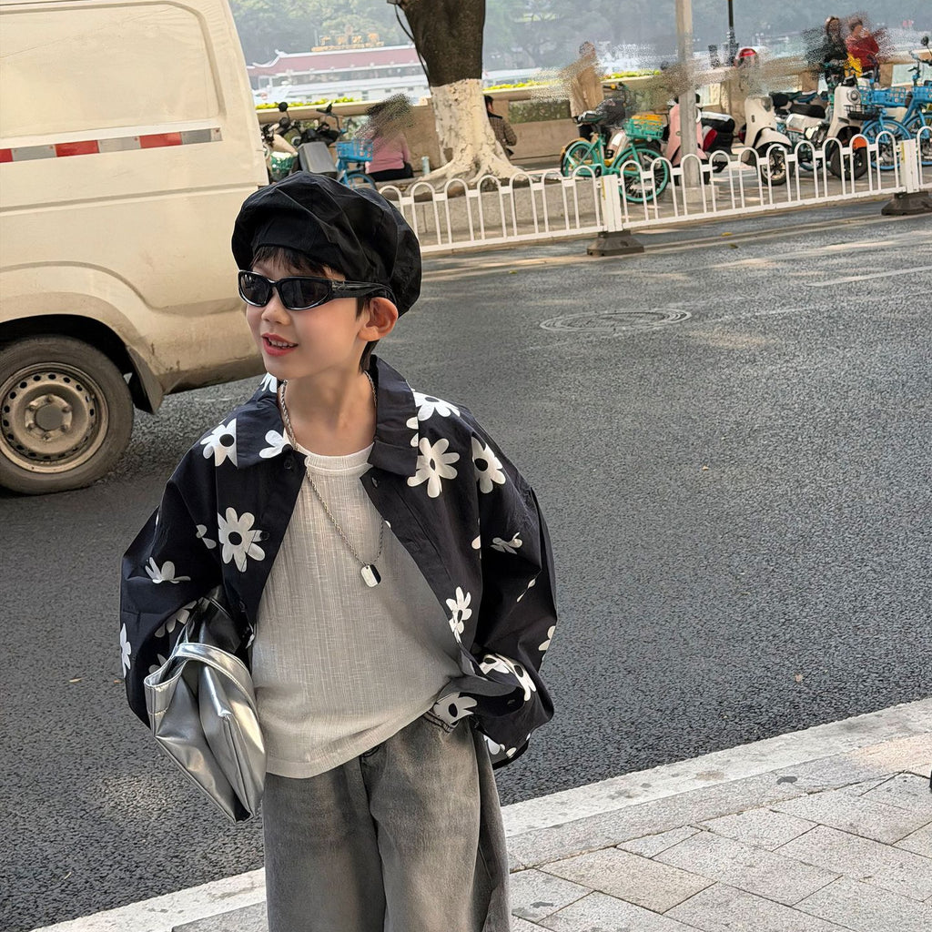 【90-160cm】美式復古GD同款花朵襯衫