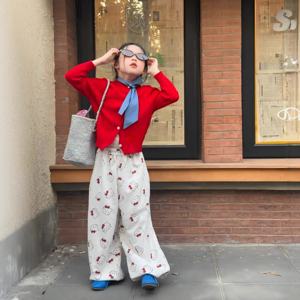 【90-140cm】麻花針織開衫 | KT休閒褲