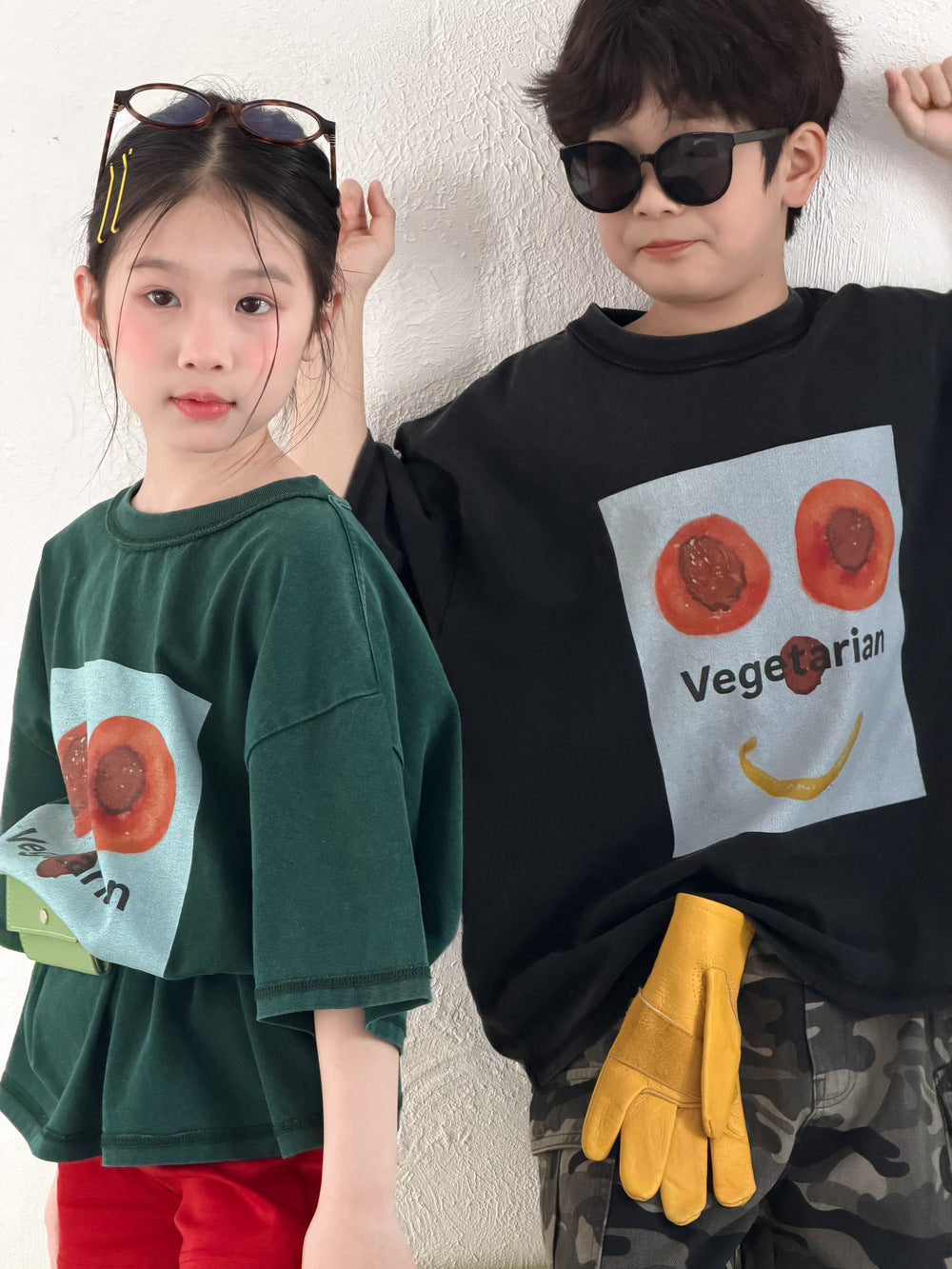 【100-160cm】韓版Vegetarian笑臉T
