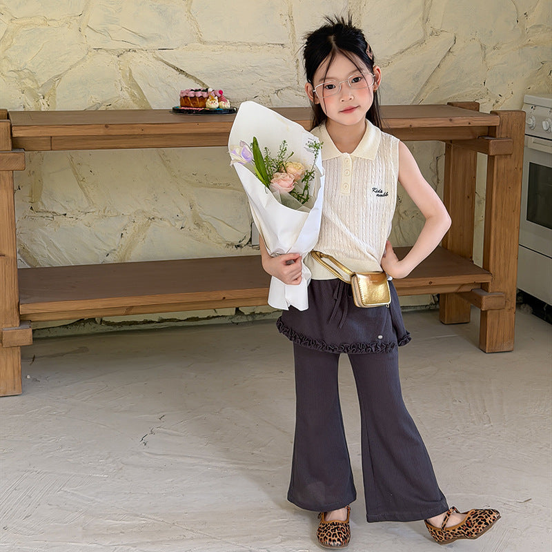 【100-170cm】4色-麻花紋學院風字母刺繡針織POLO背心