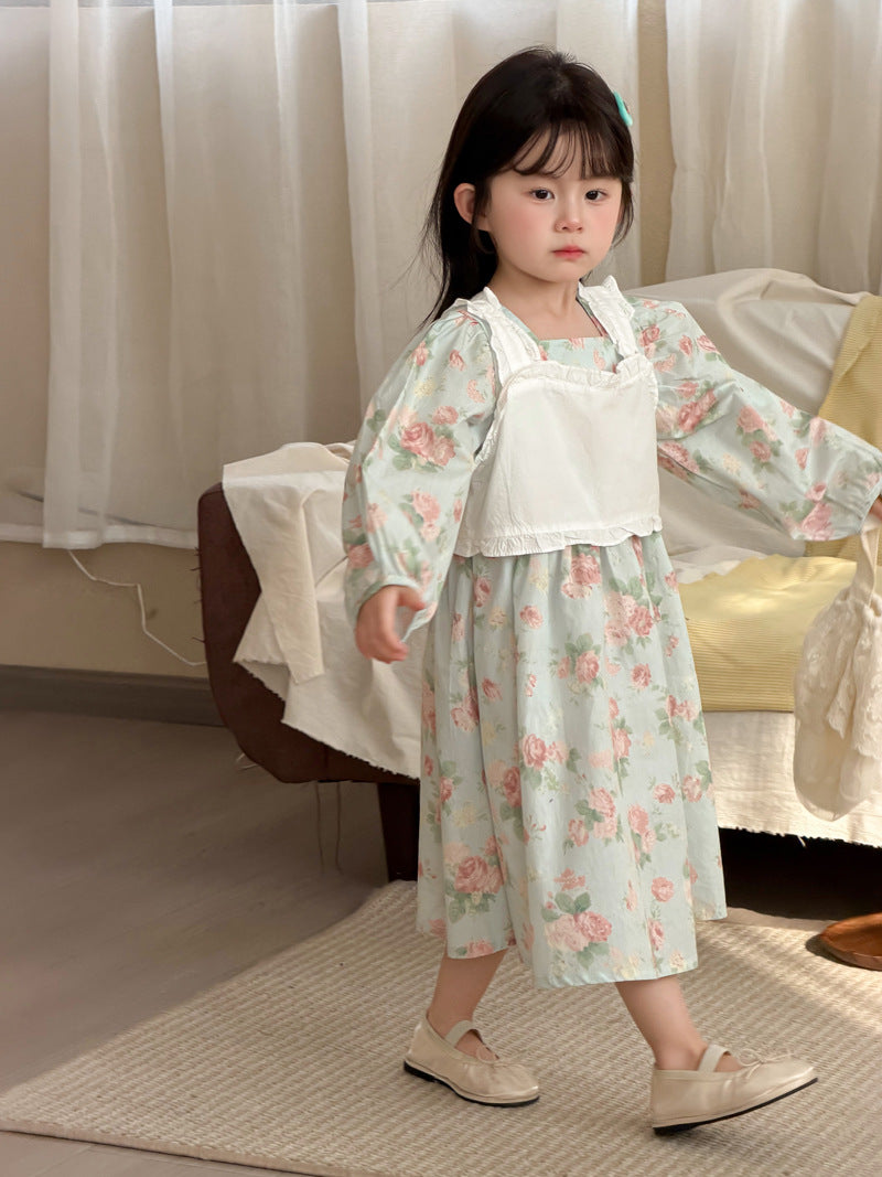 【90-140cm】罩衫吊帶棉布連身裙