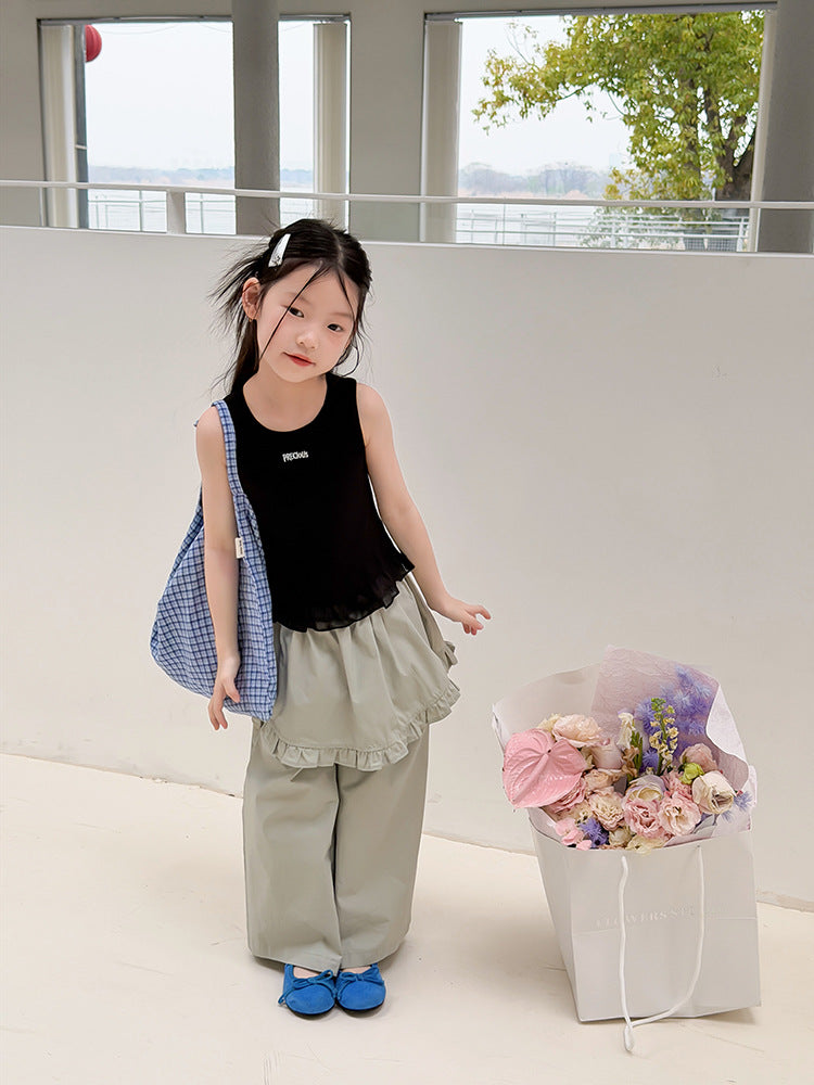 【100-170cm】蕾絲小拼接蕾絲小背心T