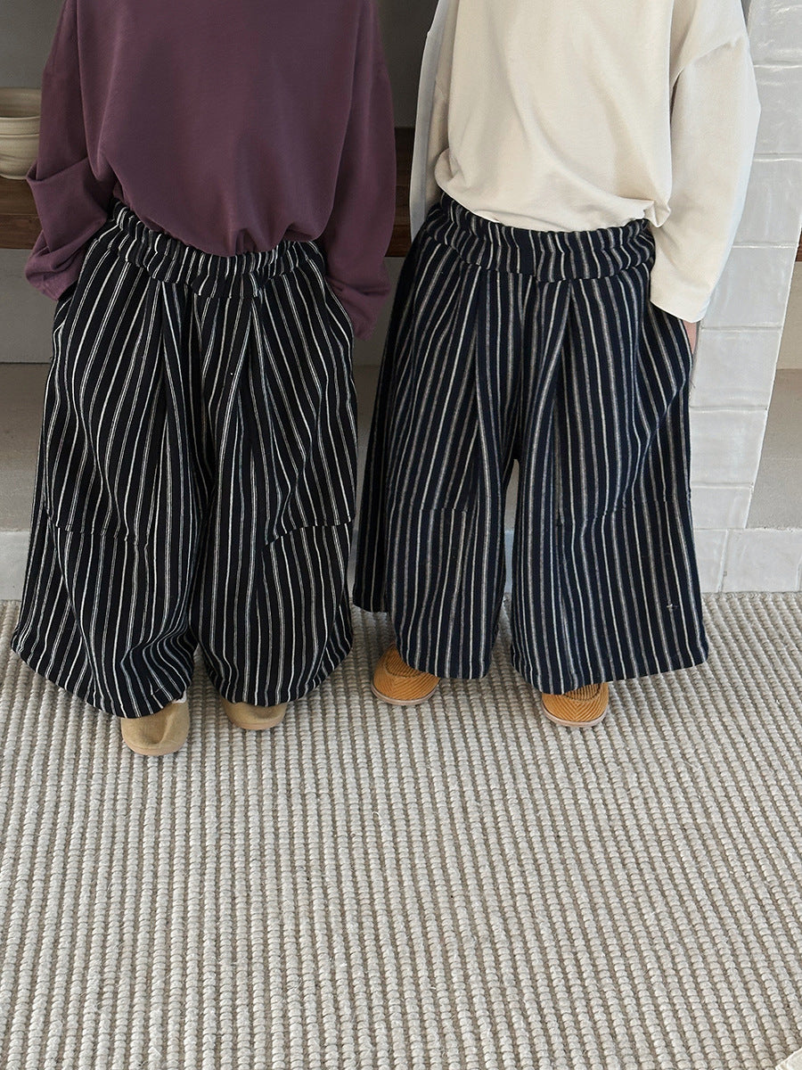 【80-140cm】豎條紋復古闊腿褲