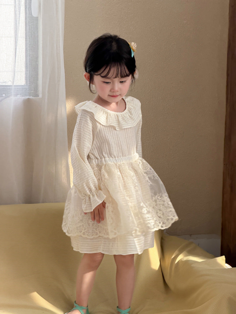 【90-140cm】拼接蕾絲連身裙