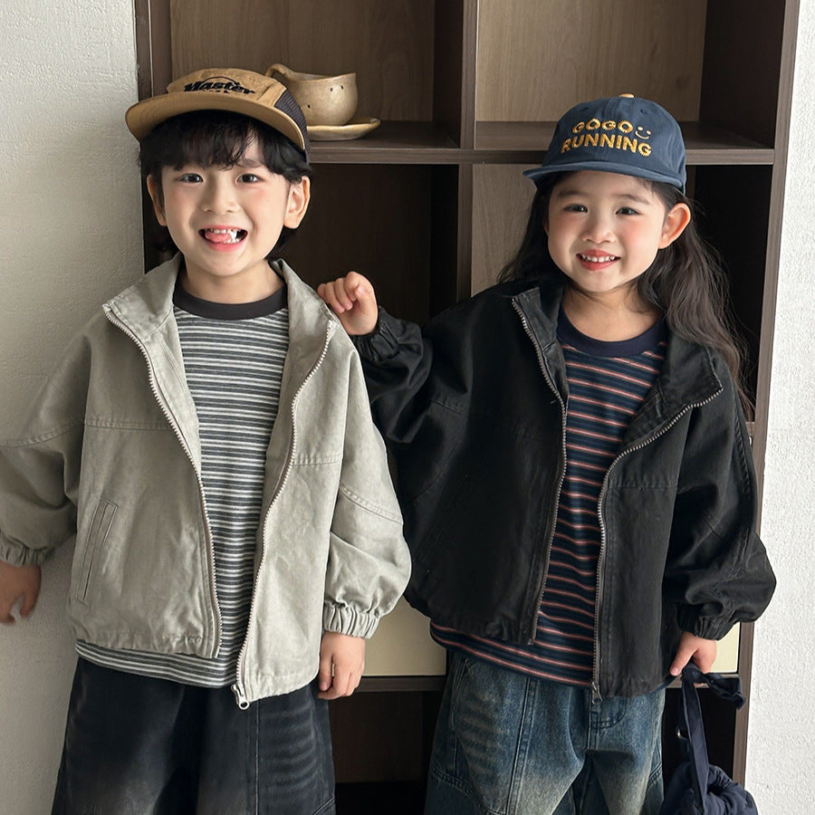 【80-140cm】做舊復古工裝短版夾克