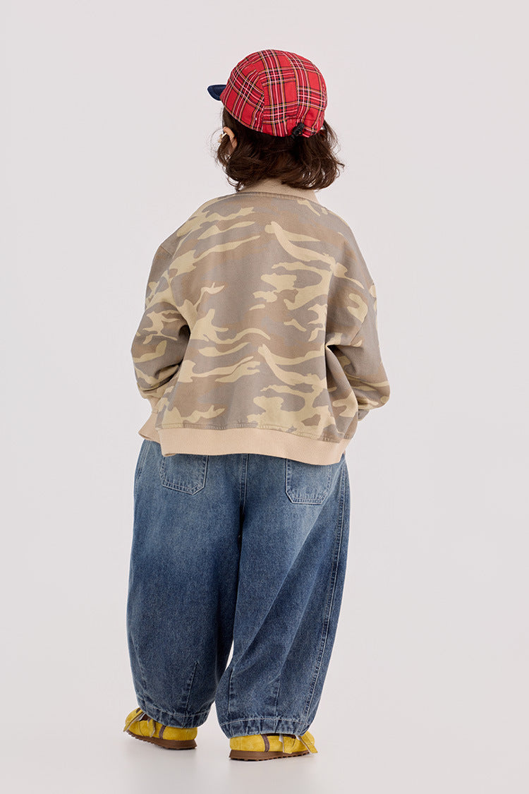 【90-150cm】迷彩條紋字母針織棒球外套