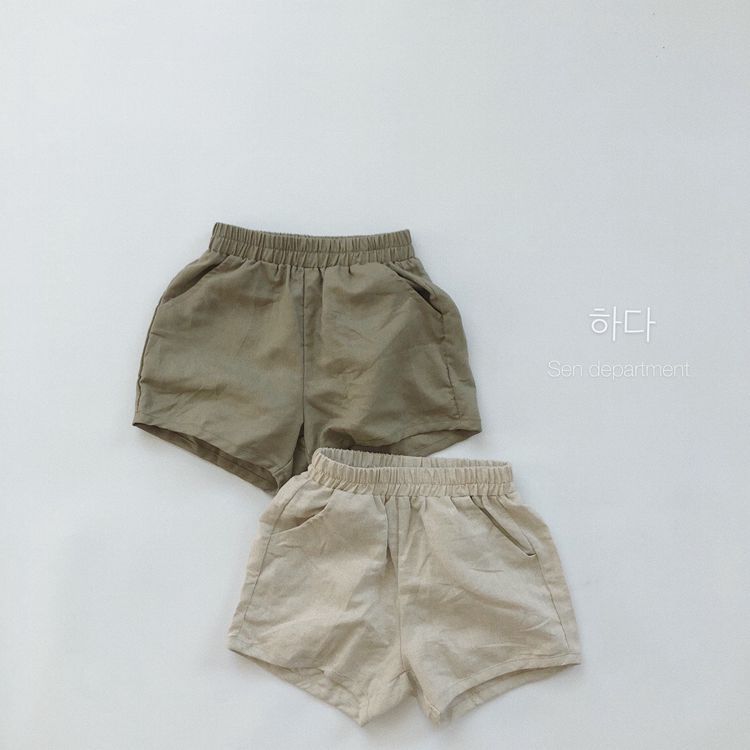 【80-130cm】基礎款棉麻水洗短褲