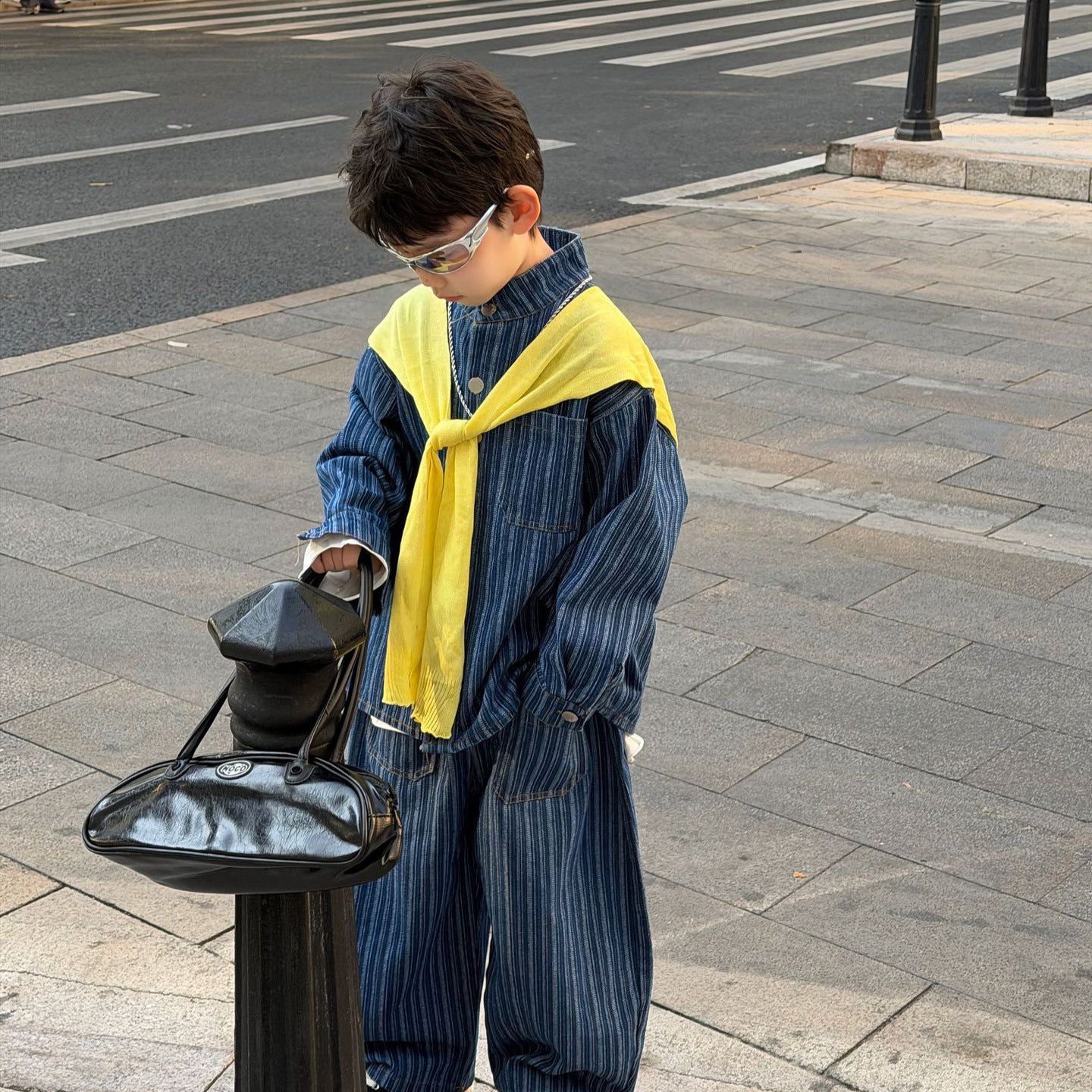 【90-160cm】條紋水洗牛仔套裝