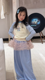 【100-160cm】卡通字母格子拼袖上衣