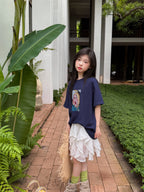 【100-160cm】【親子裝】雪紡蕾絲裙