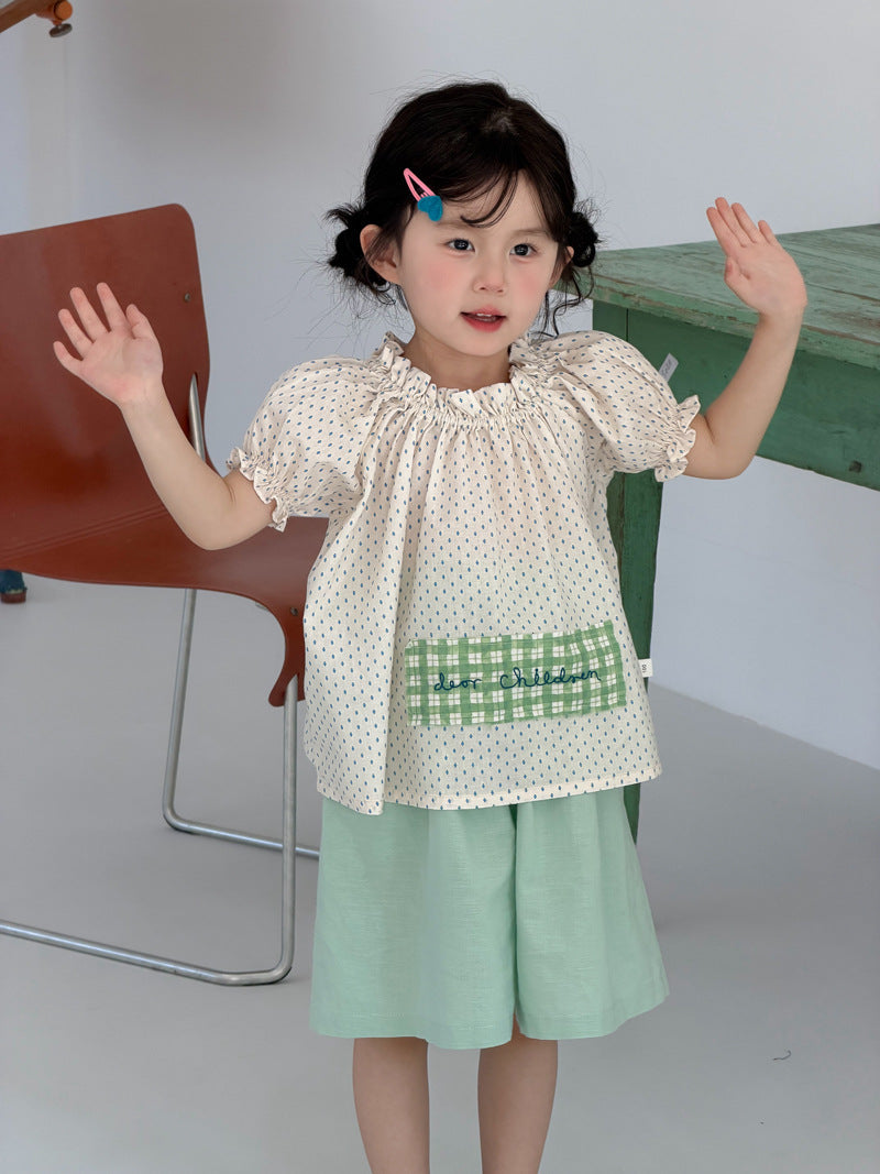 【90-140cm】韓版波點貼布娃娃衫