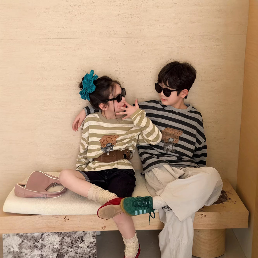 【100-160cm】卡通圓領寬鬆長袖T