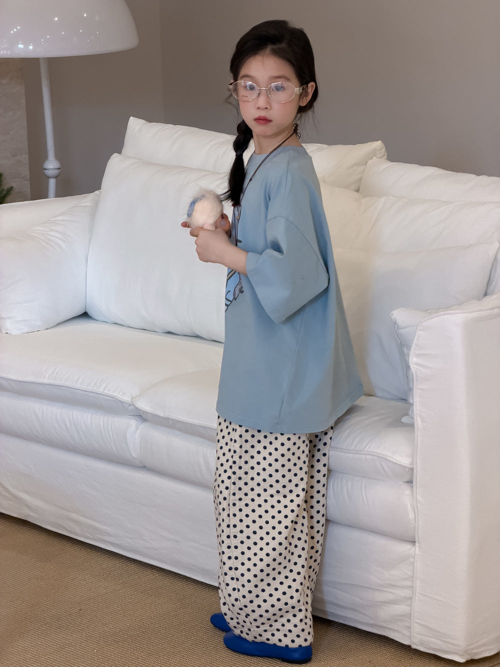 【現貨-褲140cm | 100-160cm】kitty休閒圓領上衣 | 波點褲