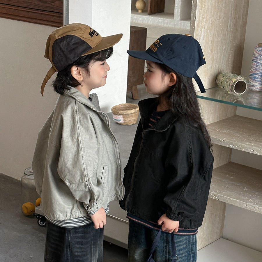 【80-140cm】做舊復古工裝短版夾克