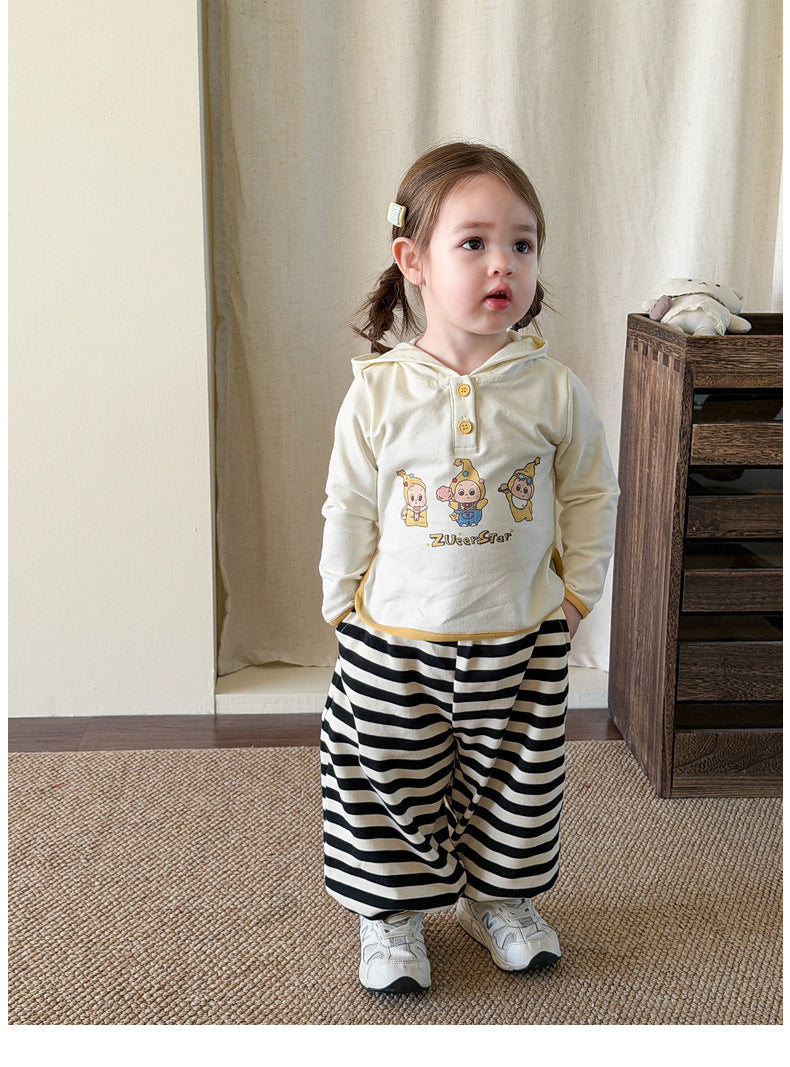 【73-110cm】星星連帽長袖 | 黃色針織開衫 | 條紋束腳褲