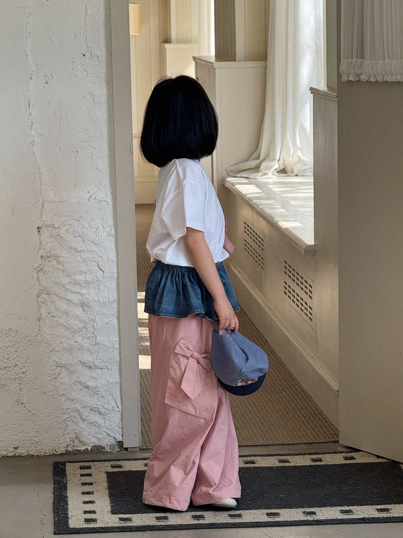 【120-160cm】蝴蝶結前後卡通可愛印花T