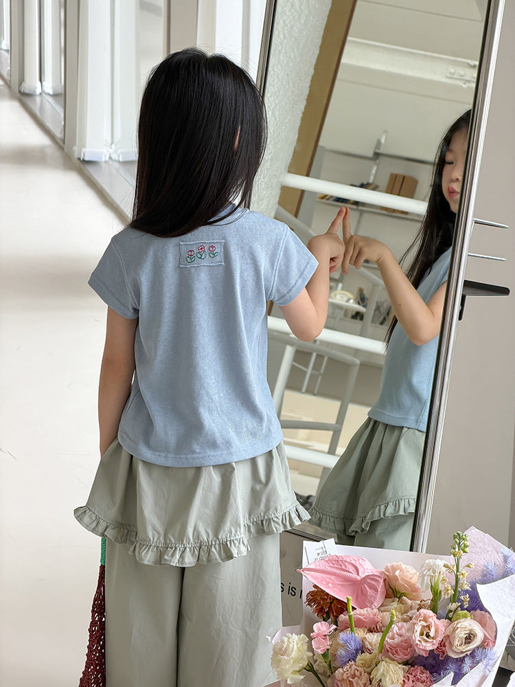 【100-170cm】(6色)後背清新浪漫小花甜妹T