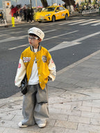 【90-160cm】美式個性寬鬆撞色棒球外套