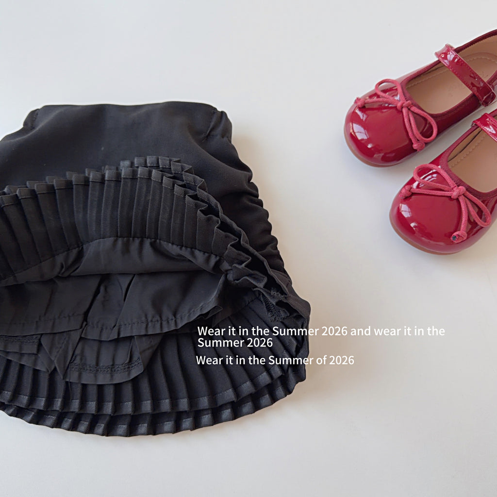 【90-150cm】高腰抓皺百褶裙(帶安全褲)