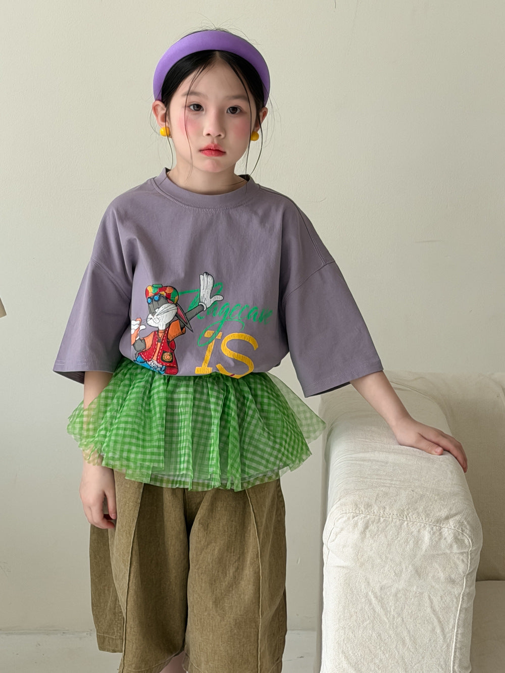 【100-160cm】韓版卡通字母短袖