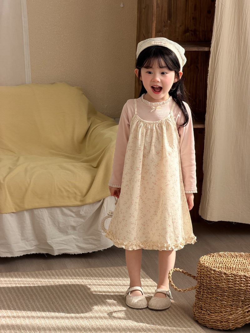 【90-140cm】韓版碎花棉布吊帶裙