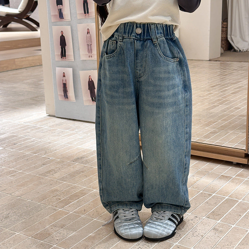 【現貨 110cm】拼接做舊牛仔褲