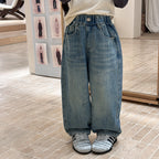 【現貨 110cm】拼接做舊牛仔褲