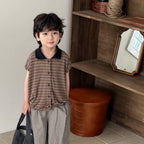【80-140cm】森系復古條紋polo短袖