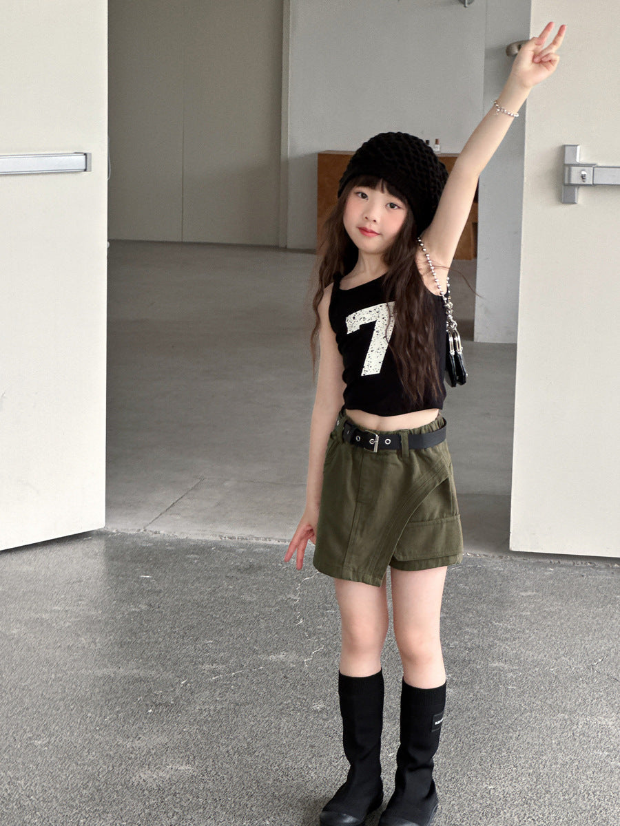 【100-150cm】不規則甜酷辣妹工裝褲裙