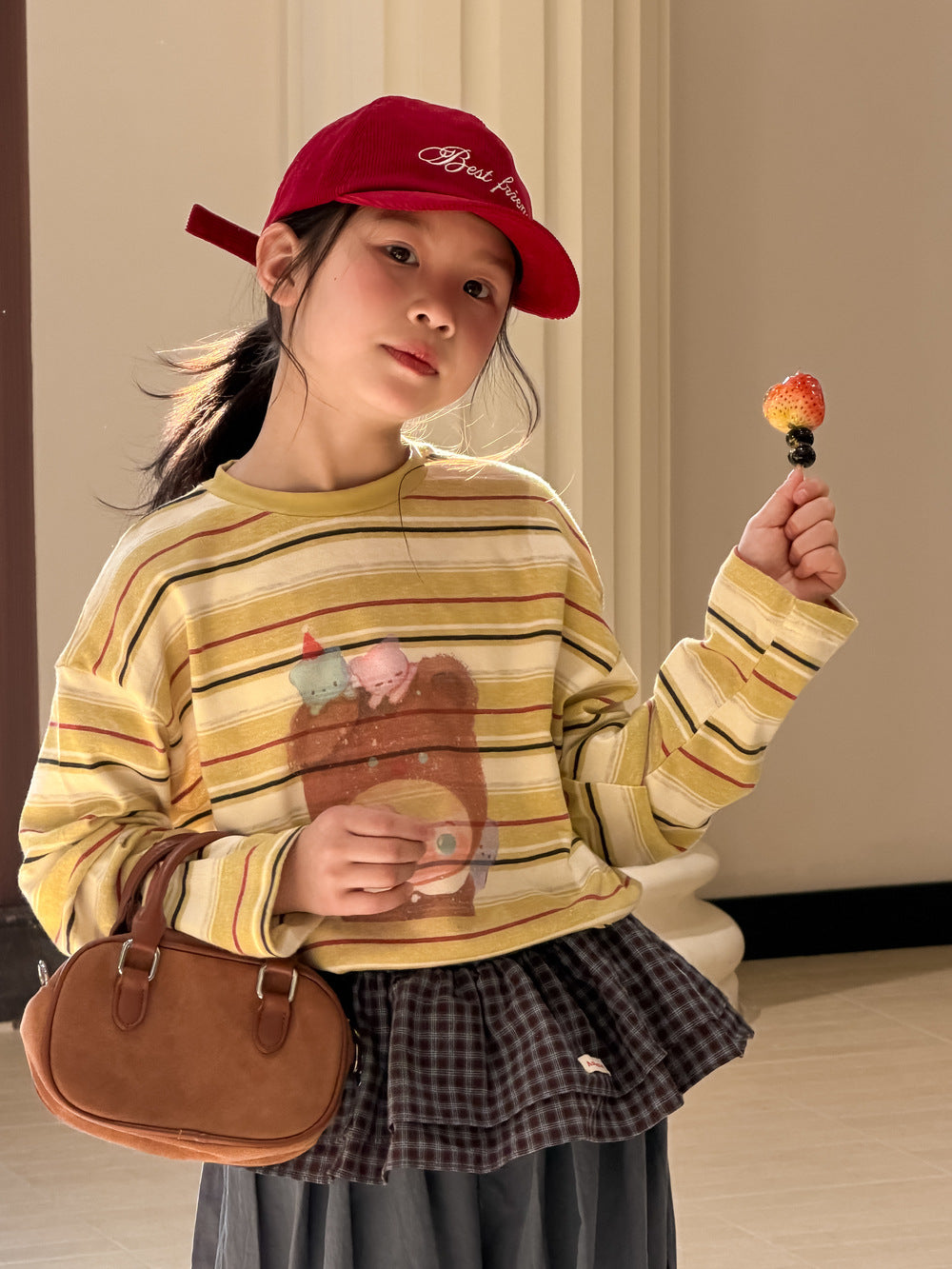 【100-160cm】韓版卡通條紋打底衫