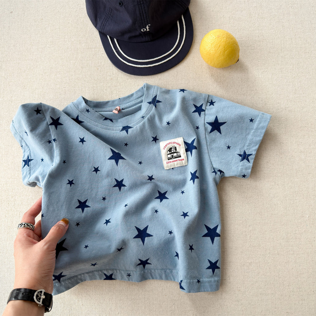 【80-130cm】(2色)滿印星星標籤短袖