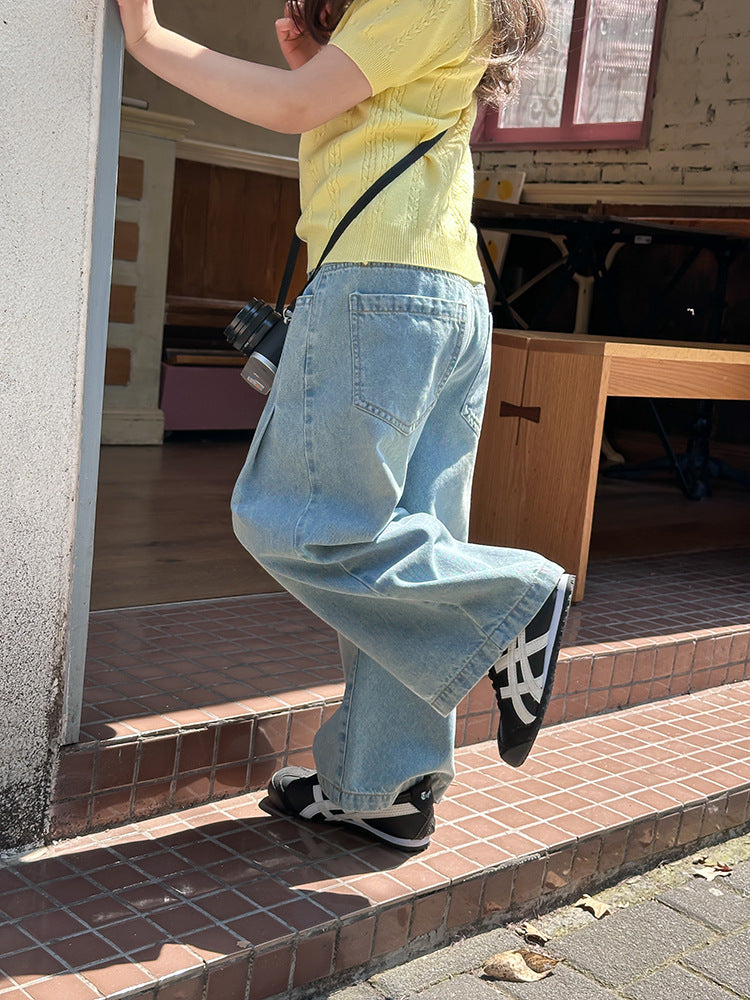 【現貨130-170cm | 100-170cm】字母口袋設計感壓褶直筒褲