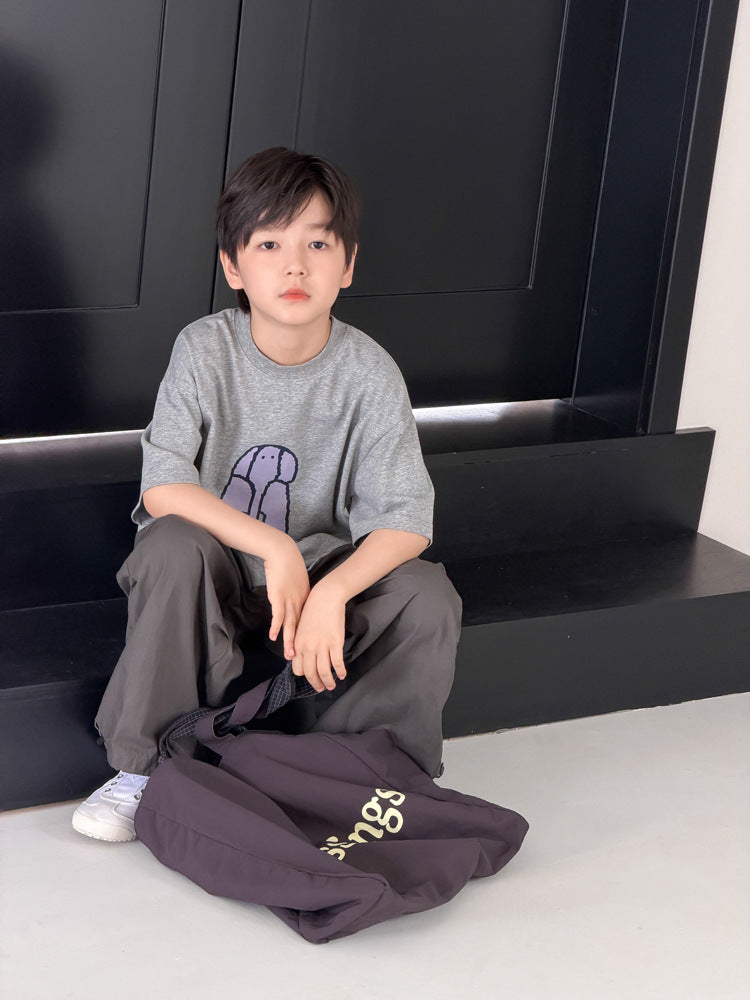 【100-170cm】拼接分割休閒工裝褲