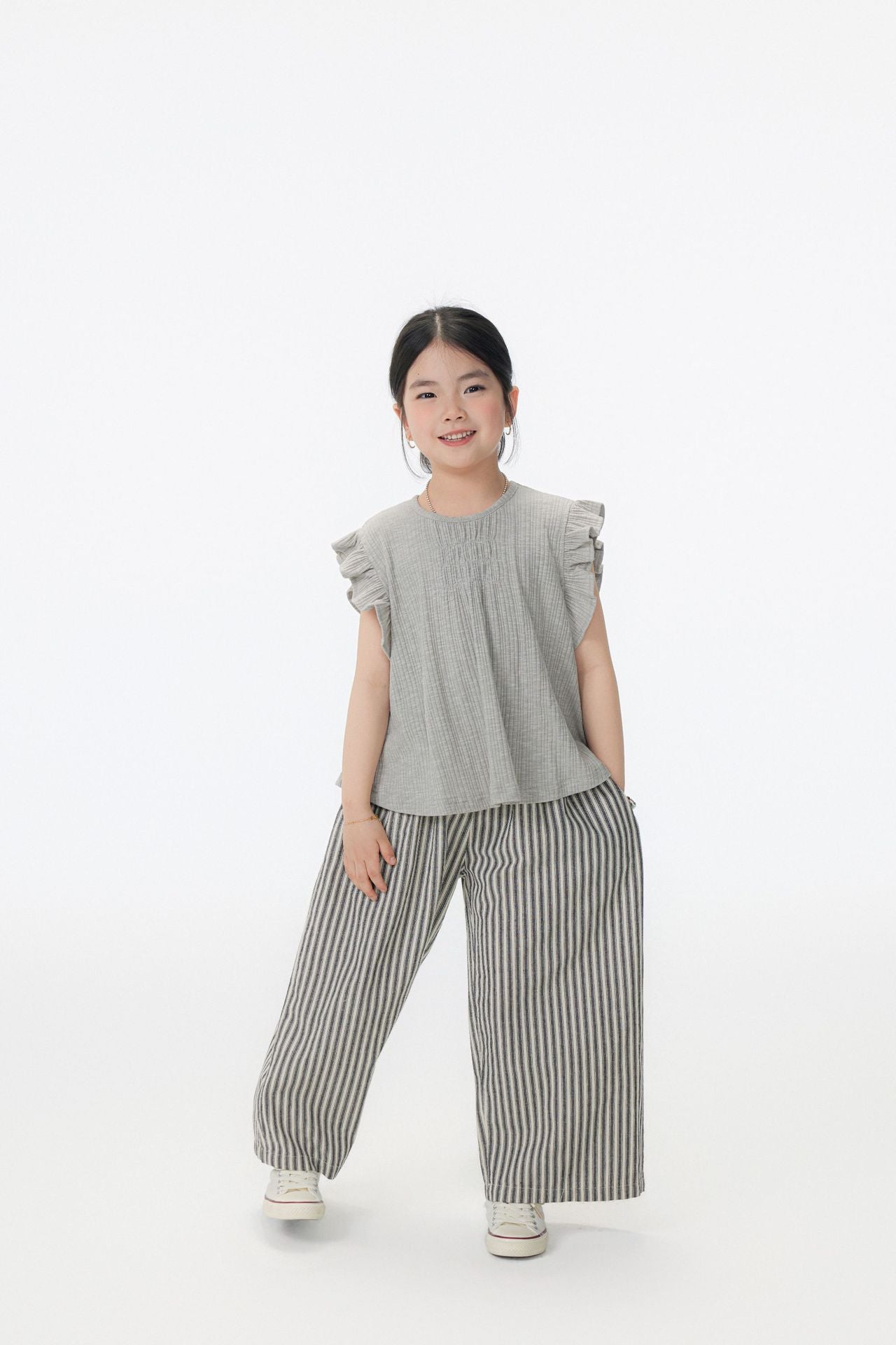 【90-150cm / F】【親子裝】日系竹節坑條小飛袖娃娃衫