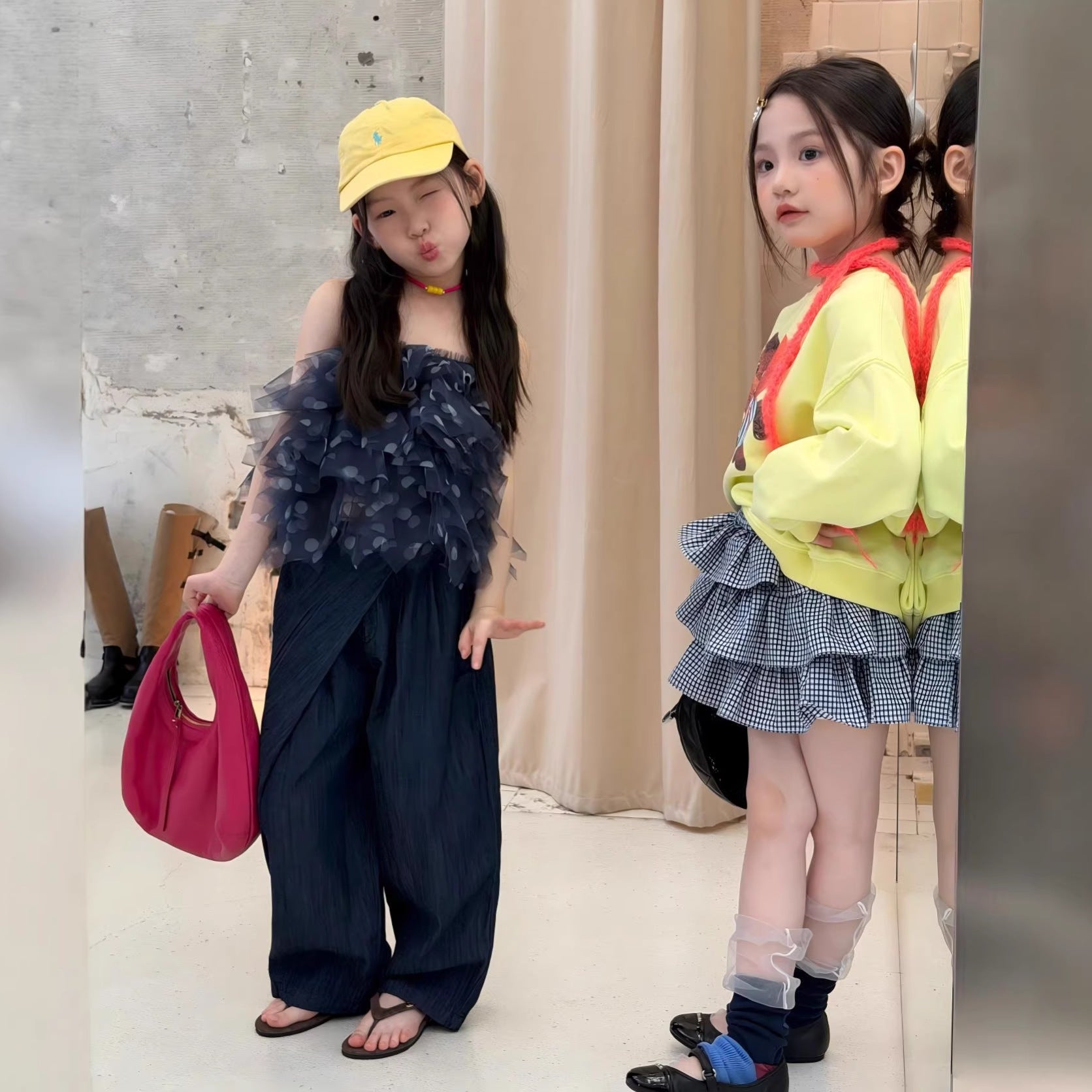 【90-140cm】網紗上衣 | 不規則寬褲