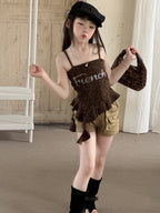 【100-150cm】復古辣妹豹紋燙鑽不規則修身背心