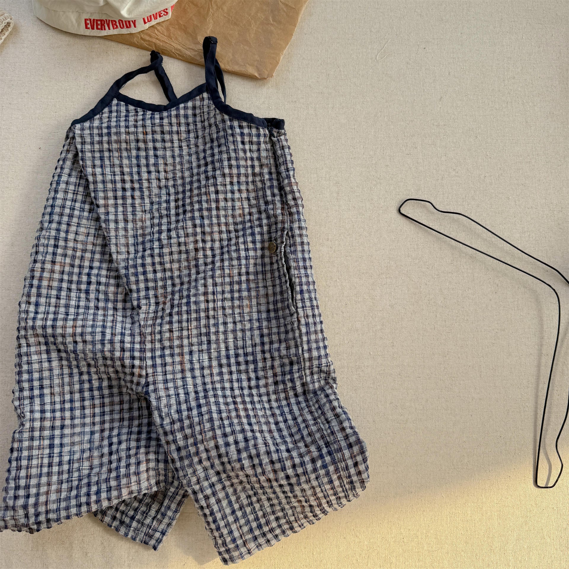【80-130cm】(3色)格子闊腿吊帶褲