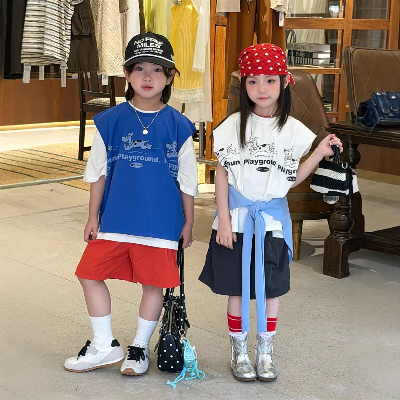 【90-150cm】韓版寬鬆休閒毛邊小狗印花背心