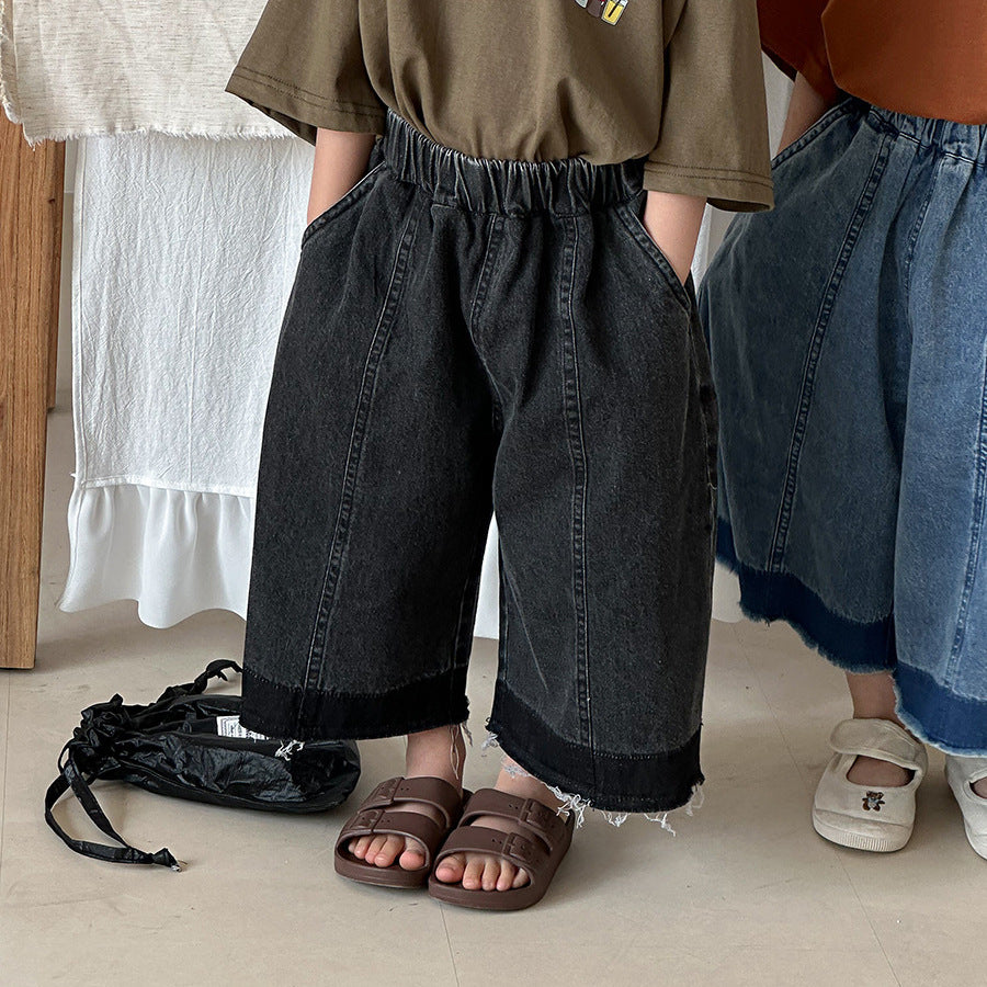 【80-140cm】漸層毛邊牛仔褲