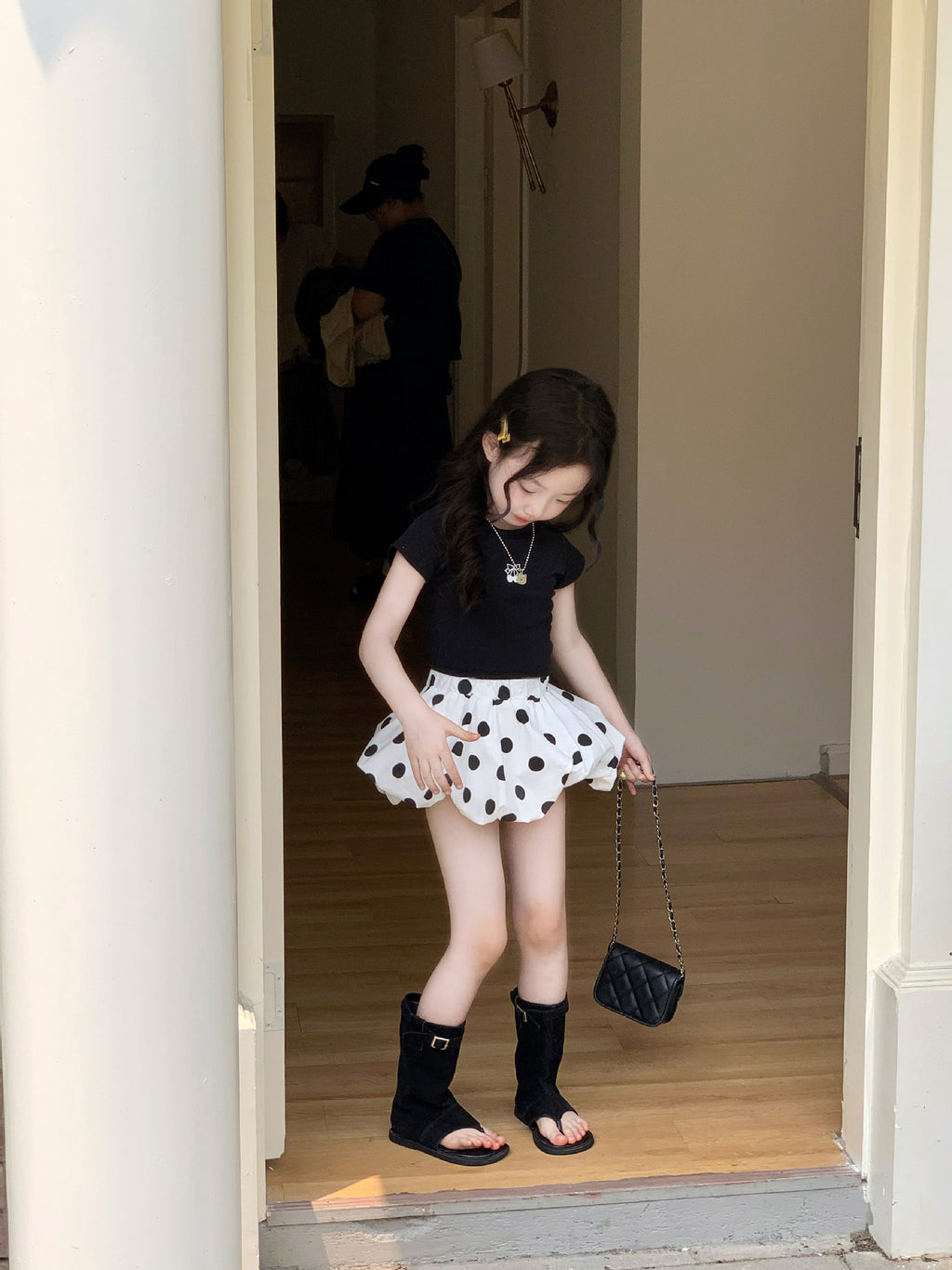 【90-150cm】韓版波點花苞裙