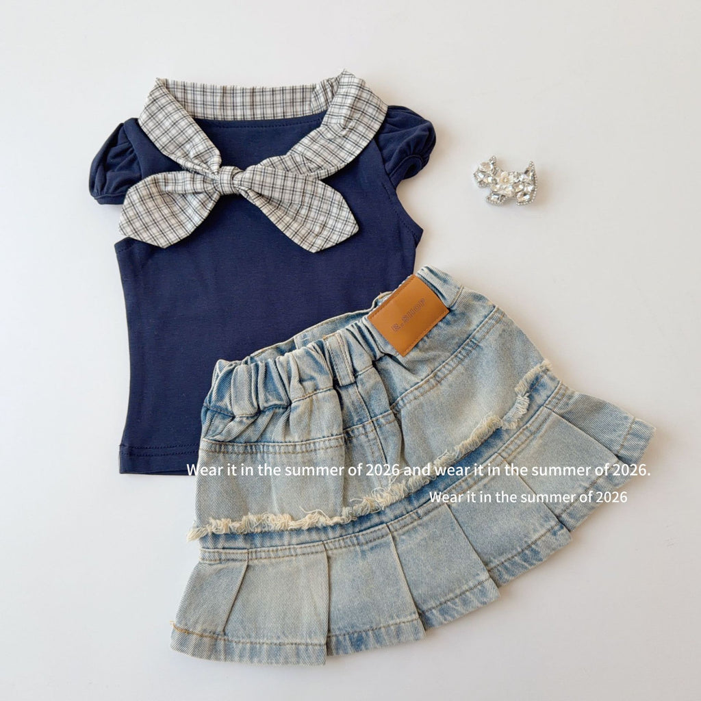 【90-150cm】荷葉邊牛仔A字半身裙