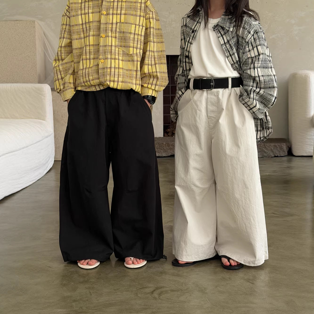 【100-160cm】韓版純色休閒闊腿褲